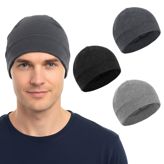 Josojoou 3Pcs Cotton Skull Cap Lightweight Cycling Cap Running Beanie Breathable Helmet Liner Sleeping Hat for Men Women