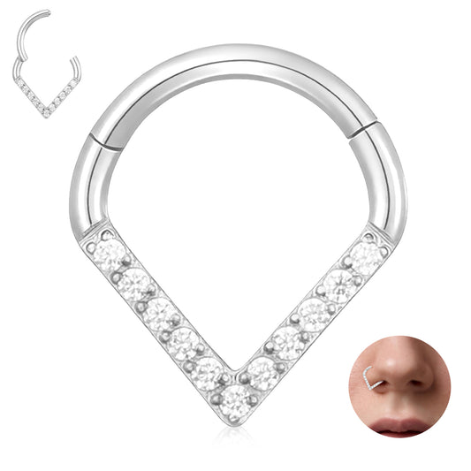 Yolev Silver Septum Ring 316L Surgical Steel Septum Nose Ring CZ Teardrop Hinged Nose Rings Hoops Seamless Clicker Rings Jewelry 10mm Helix Cartilage Conch Hoop Body Piercing Jewelry for Women