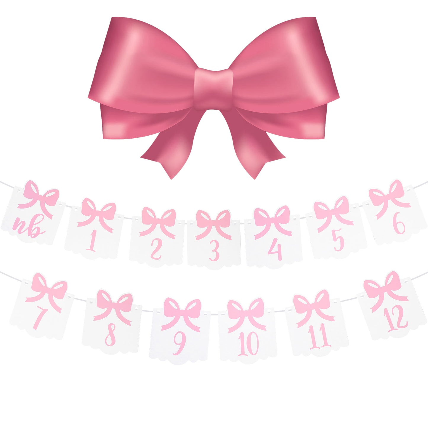 First Birthday Photo Banner Pink Monthly Milestone Photo Banner Newborn to 12 Months Photo Display for Baby Girls Birthday Decorations