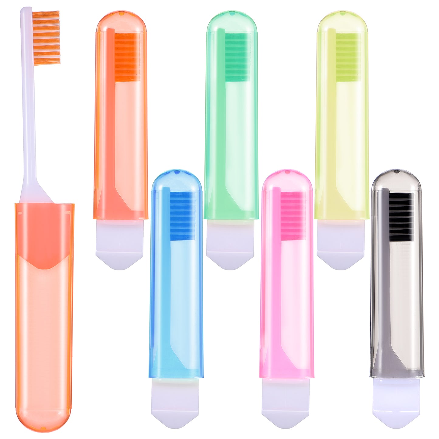 6 Pcs Travel Toothbrush Set Portable Toothbrush with Cover Mini Folding Tooth Brush Individually Wrapped for Home Travel and Camping (Green,Blue,Orange,Pink,Yellow and Black)