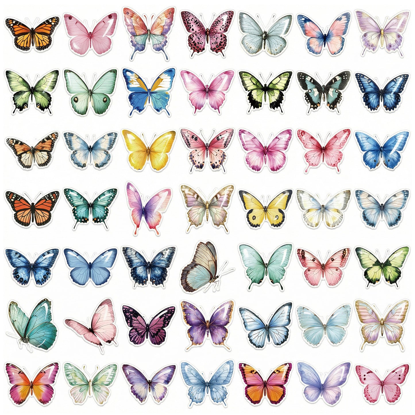 50 Pcs Realistic Butterfly Stickers Clear PET Waterproof Transparent Butterfly Decals for Resin Craft, Scrapbook, Journal, Laptop, Water Bottle, Nail Art, Phone Case No White Border DIY Decor Supplies