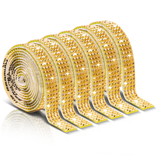 1 Yards Self Adhesive Rhinestone Strips Bling Crystal Rhinestone Ribbon Glitter Diamond Roll Stickers Trim Rhinestones for DIY Crafts Fabric Car Shoes Mobile Phone Décor (6 Volume,4 Rows)