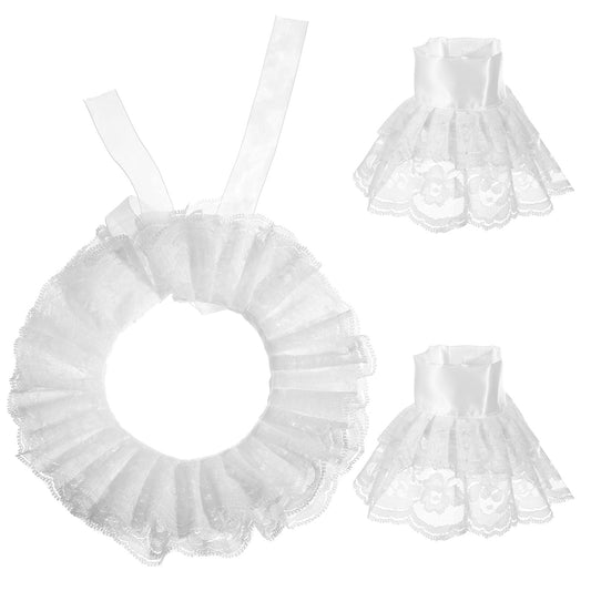 Gemoioio Lace Neck Ruffle Collar Cuffs Set