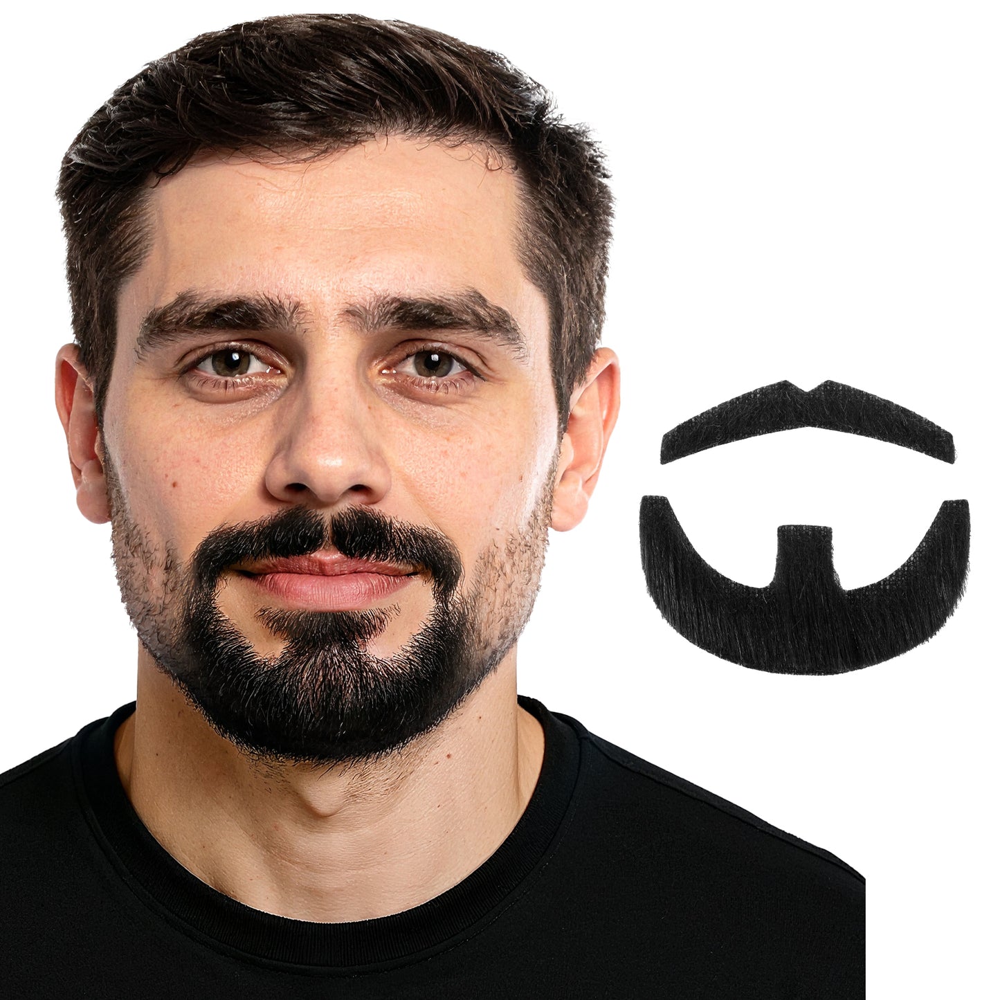 HaiFafafaing Fake Mustache for Men Realistic Brown Beard False Fake Moustaches Stick On Mustaches for Adult Halloween Cosplay Party Makeup(Black)