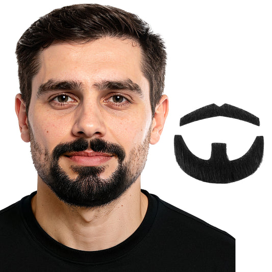 HaiFafafaing Fake Mustache for Men Realistic Brown Beard False Fake Moustaches Stick On Mustaches for Adult Halloween Cosplay Party Makeup(Black)