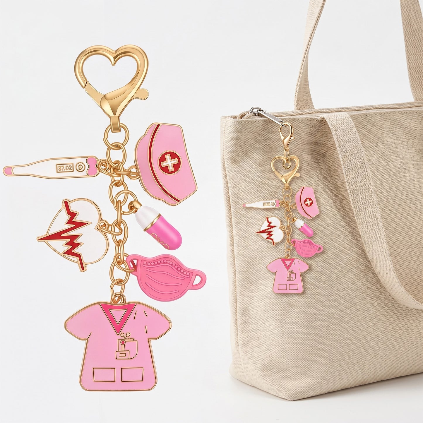 Gemoioio Pink Nurse Keychain, Nurse Accessories Charm for Bag, Nurses Keyring for Women Nursing Graduation Gifts, Nurses Week Gift