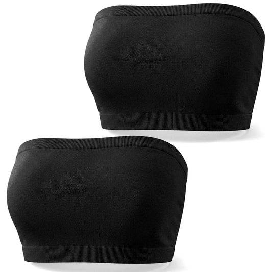 Ziuohaa 2 pcs Black Black Bandeau top - Strapless Tube Tops for Women Sport - One Size Non-Padded Cleavage Cover up for Low Neckline