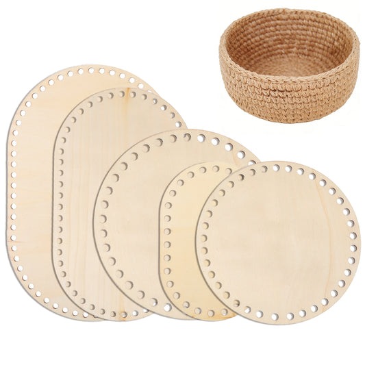 Neyauo 5 PCS Wooden Basket Bases for Crochet, Natural Wood Color, Buxus Wood Material, Multiple Sizes for DIY Bag Making and Repair