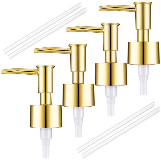 Gold Soap Dispenser Pump Replacement, Universal 28/410 Neck Size, For Lotion, Shampoo, Conditioner And Foaming Soap Bottles, 4 Pack