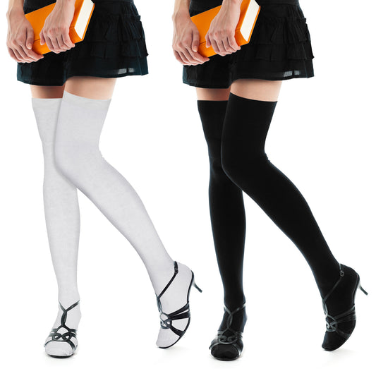 Lusofie 2 Pairs Knee High Socks for Women Cotton Knee High Socks 80cm/30.4in Extra Long Sock Women Stockings Thigh Leg Warmer Stockings