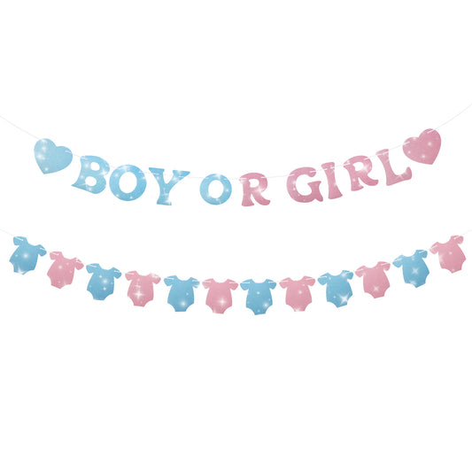 Boy or Girl Banner Gender Reveal Decorations, He or She Baby Gender Sign for Party Decorations, Pre-Strung Cute Sign for Baby Shower Photo Backdrop Props Supplies