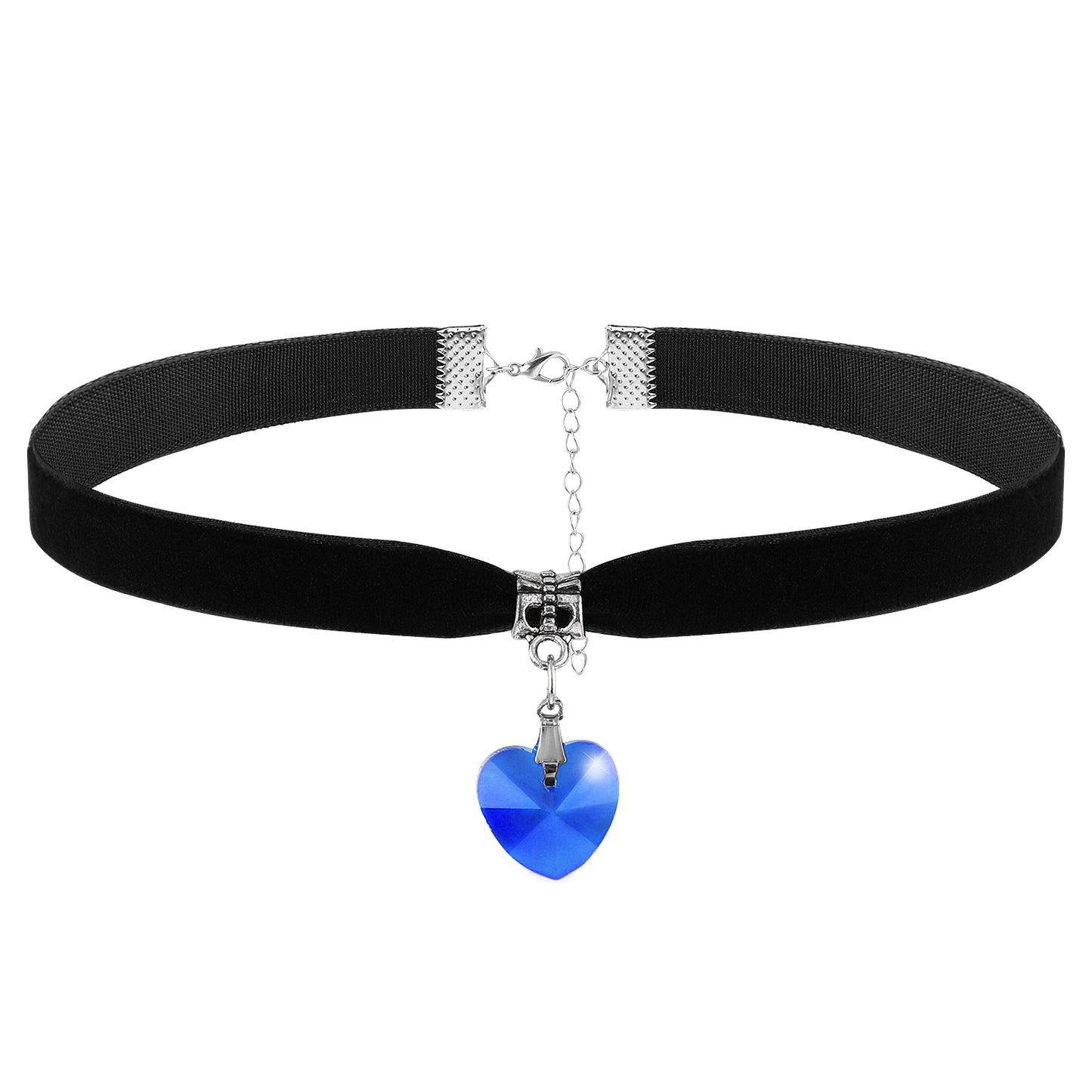 Big Blue Heart Choker Necklace for Women Black Velvet Choker Vintage Goth Chokers Adjustable Heart Necklace Y2K Black Choker Classic Choker Collar for Valentines Day Halloween Cosplay Party Jewelry