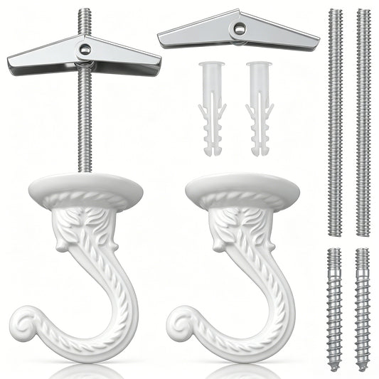 DIVINA VITAE Ceiling Hooks for Hanging Plants, 2 Pack Heavy Duty Ceiling Plant Hanger Hooks, Antique White Zinc Alloy Ceilings Hook for Hanging Lights, Bird Feeders, Flower Baskets Indoor Outdoor