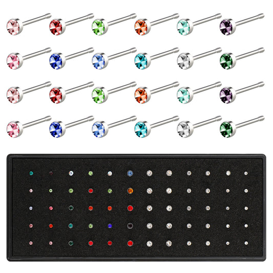 HaiFafafaing 60 Pcs Straight Nose Studs 20g Mix Color Silver Nose Studs Surgical Steel Body Noses Piercing Jewellery With Crystal For Women Men Gift 1.5mm/2mm/2.5mm