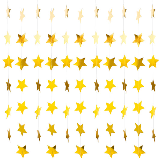 65 Feet Gold Star Streamers Glitter Star Banner Garland Double Side Twinkle Paper Star Streamers Backdrop for Wedding Engagement Classroom Party Birthday Festival Home Ceiling Decor