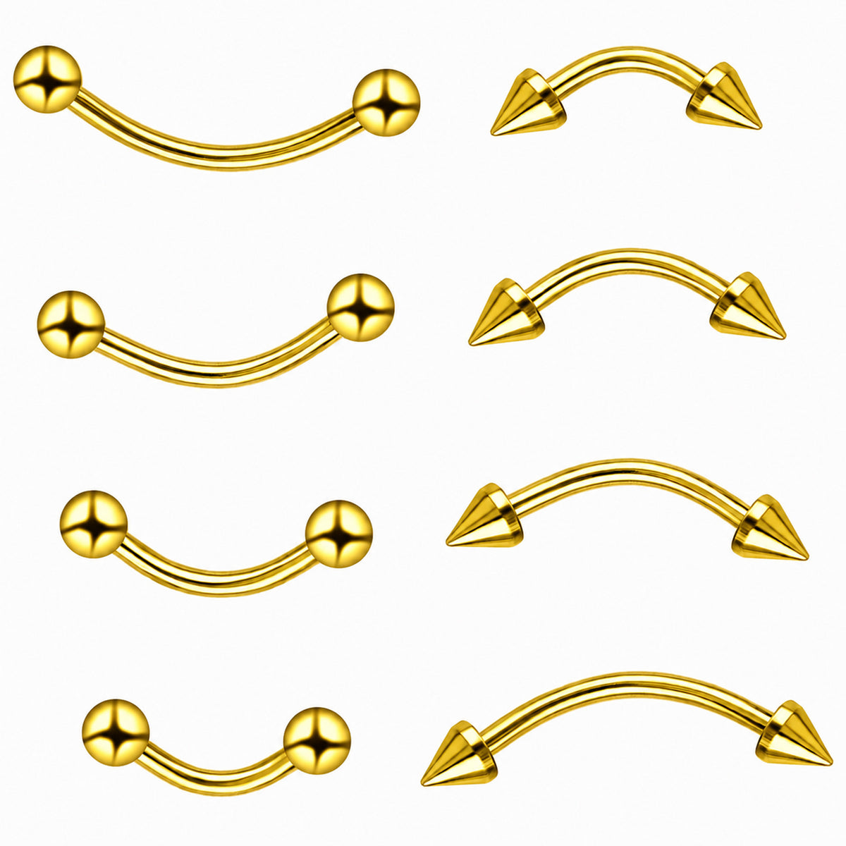 8pcs Gold Eyebrow Piercing Jewelry 16g Vertical Labret Lip Jewelry