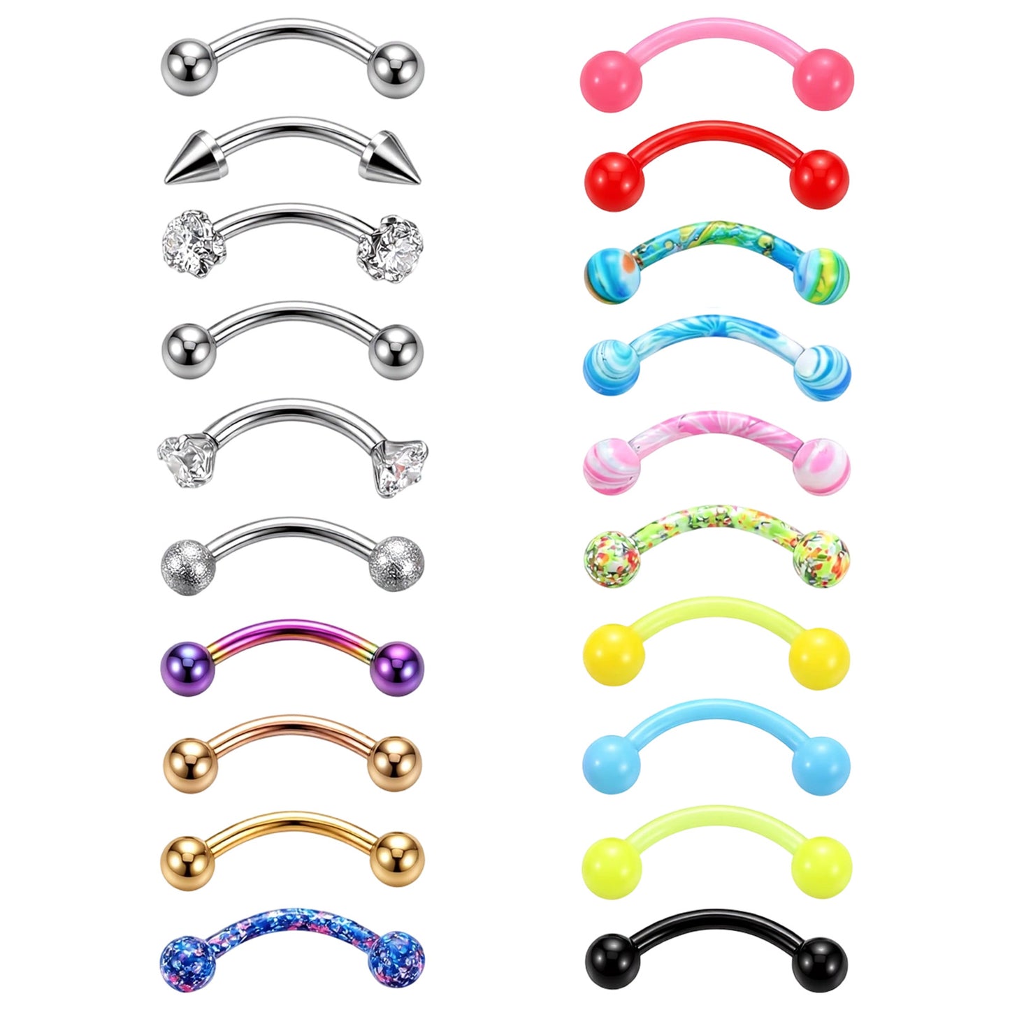 Lusofie 20Pcs 16G curved barbell piercing jewelry - 8mm eyebrow piercing jewelry For Women Men - 316L belly button ring stainless steel