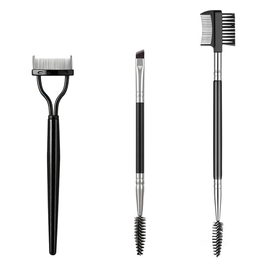 Eyelash Separator Tool & Eyebrow Brush Set- 3Pcs Dual-ended & Angled Eyebrow Brushes and Lash Comb- Mascara Fan Brushes for Extensions, Professional Eye Makeup Brush, Removes Clump Mascara,Eye Brow