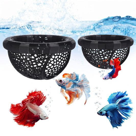 DIVINA VITAE 2 PCS Floating Betta Hammock & Shrimp Shelter, 3D Printed Aquarium Decor with Feeding Ring, Safe Resting Spot for Betta Fish, Shrimp and Small Fish, Black