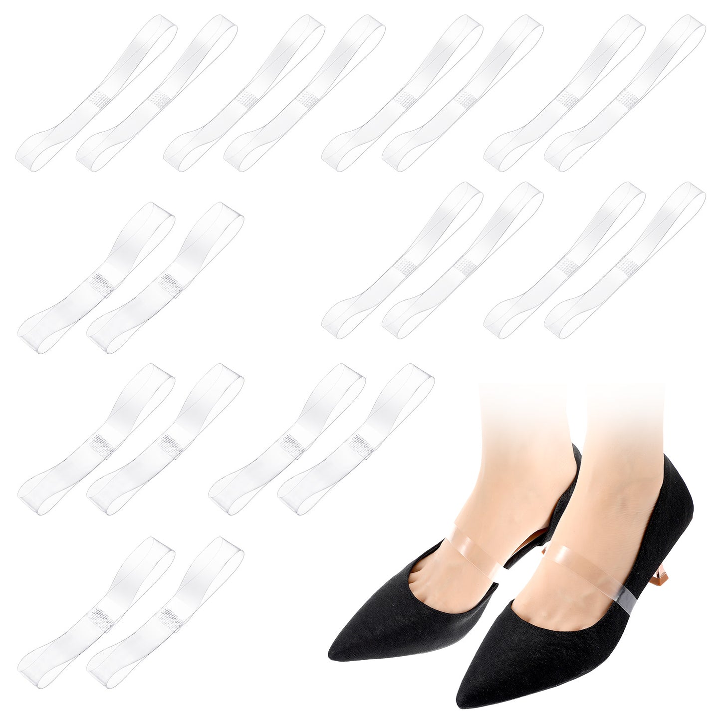 HaiFafafaing 10 Pairs Women Transparent Invisible High Heel Shoe Straps, Elastic Silicone Shoe Straps for Heels (6x1 cm + 4x1.5 cm) Secure Fit, Comfortable TPU Shoes Laces, Clear Shoes Belt