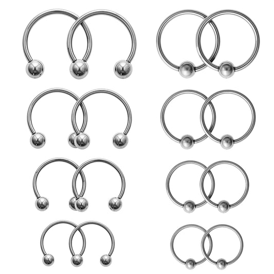 Tucnoeu 16pcs Septum Nose Rings 16 Gauge Nose Ring Multiple Different Sizes Horseshoe Noses Rings,Stainless Steel Septum Ring for Men and Women (Silver) 6-12mm