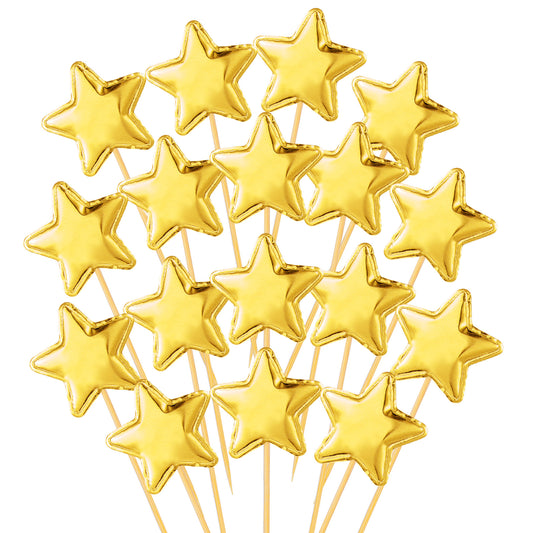 100pcs Gold Cake Decorations, Star Cupcake Toppers, PU Leather Star Cake Topper for Birthday Wedding Engagement Bridal Shower Party