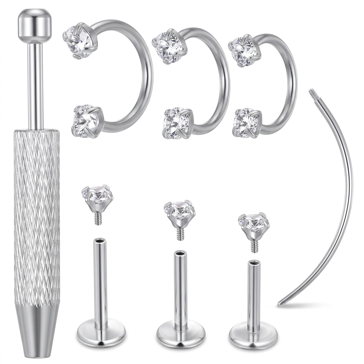 Fosaseua 8PCS 18G Horseshoe Nose Rings with Flat Back Labret Studs and Tool