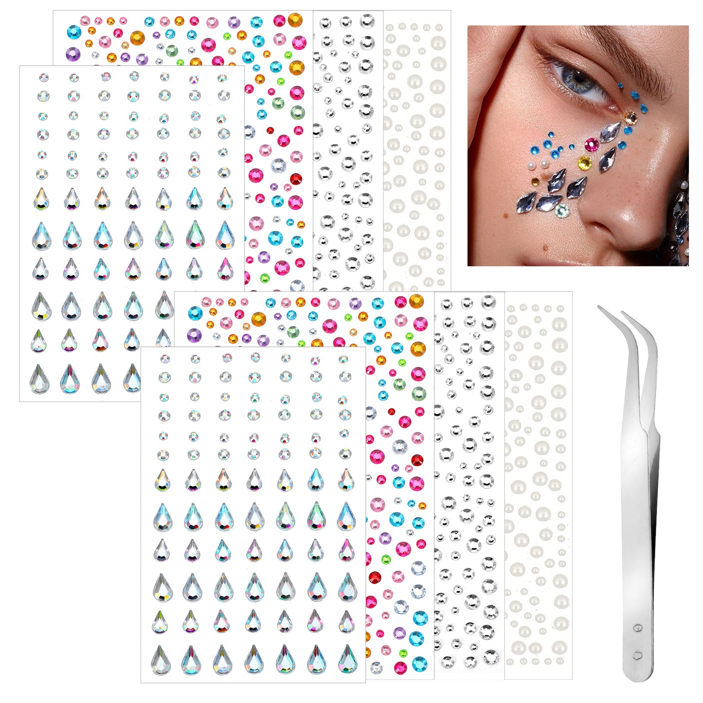 Self Adhesive Face Gems Stick on Face Jewels Pearls for Makeup Rhinestones Stickers for Hair Gems Face Eye Body Rave Festival Accessories
