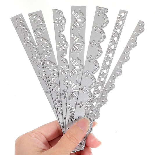 7Pcs Lace Border Cutting Dies Set, Precision Carbon Steel Metal Die Cuts for Card Making, Vintage Flower Edge Embossing Stencils Templates for Scrapbooking Album DIY Craft Paper Decor