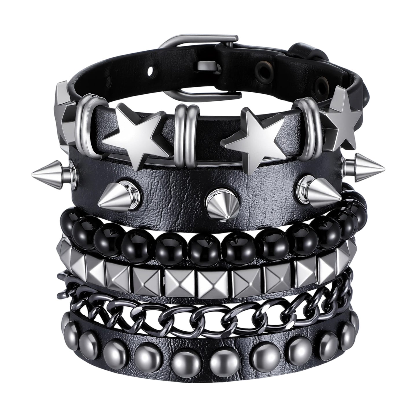 Tucnoeu 4PCS Punk Rock Studded Bracelets Set, 80s Studded Wristband Emo Goth Jewelry Accessories for Men and Women