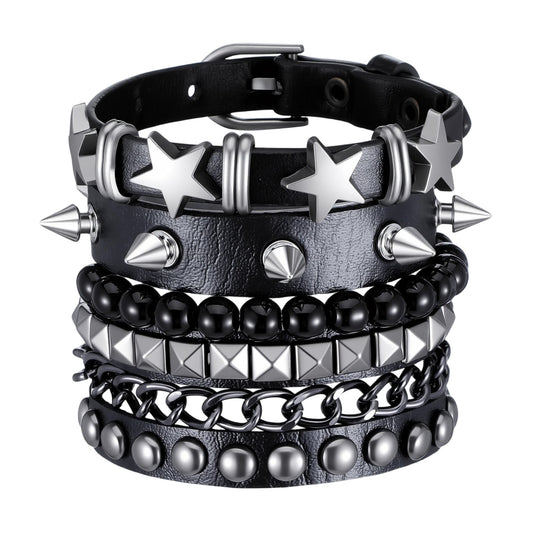 Tucnoeu 4PCS Punk Rock Studded Bracelets Set, 80s Studded Wristband Emo Goth Jewelry Accessories for Men and Women