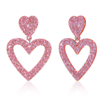 heart earrings for women Glitter Double Heart Dangle Earrings y2k Halloween Acrylic Valentines Day Jewelry Gift valentines day earring(Hot Pink)