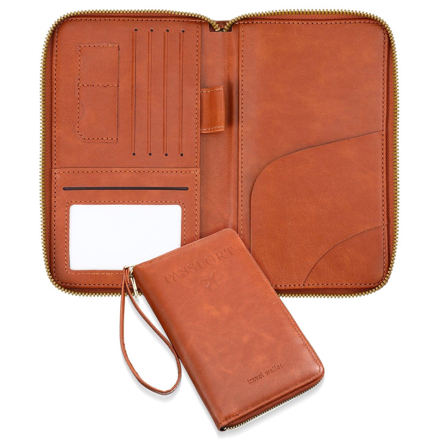 Josojoou RFID Leather Passport Holder, Multi-Function Passport Wallets with Phone Pocket, Anti-Theft Travel Wallet Passports Holder for Men Women (Brown)