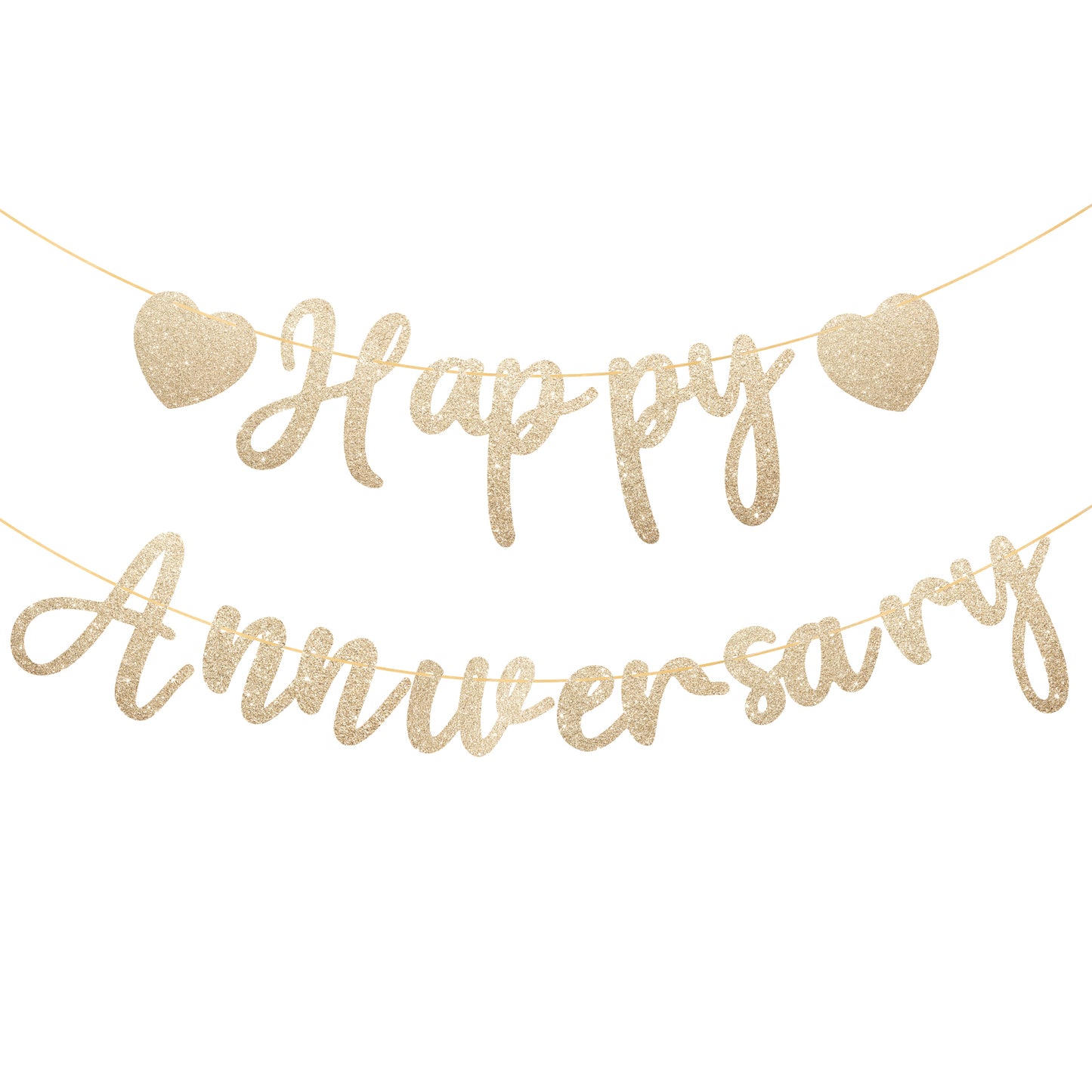 Happy Anniversary Banner Pre-Strung Happy Anniversary Decorations, Gold Glitter Romantic Couples Shower Decorations Banner for Wedding Party Decor Wedding Reception Day