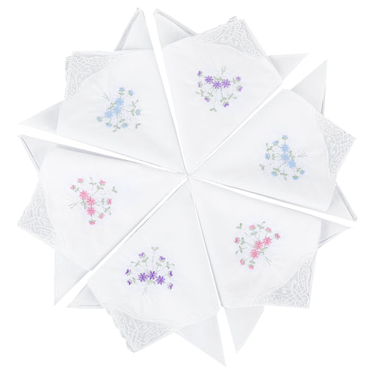 HekouJiub 6 Pcs Ladies Cotton Handkerchiefs Flower Embroidered with Lace Solid Color Flower Embroidered Handkerchiefs Vintage Floral Lace Handkerchiefs for Wedding Party