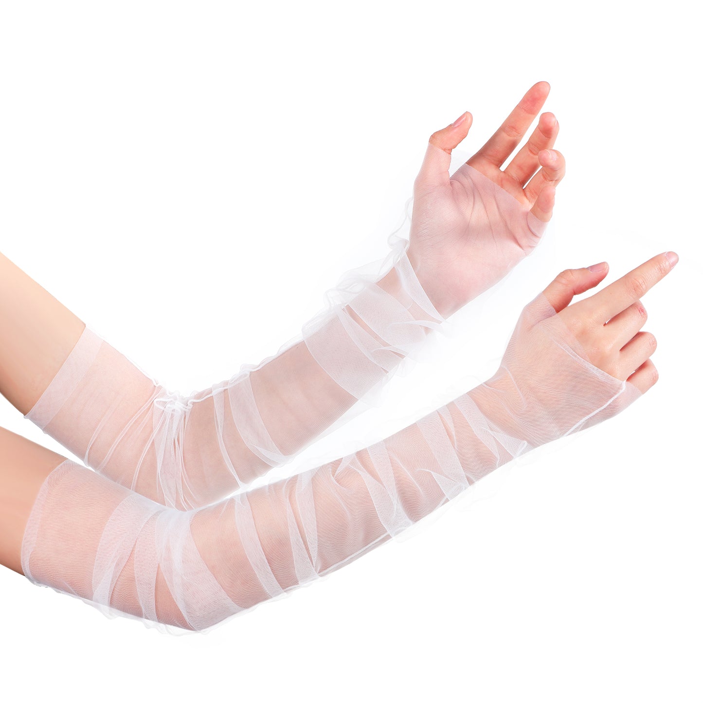 1 Pair of Long Wedding Tulle Gloves, Long Gloves Women Princess Wedding White Fingerless Elbow Gloves for Bride and Special Occasions, One Size