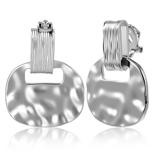 clip-on earrings Square Hammered - Vintage large clip on earrings for women Non Piercing Clip Earring Jewelry(Silver,non_pierced)