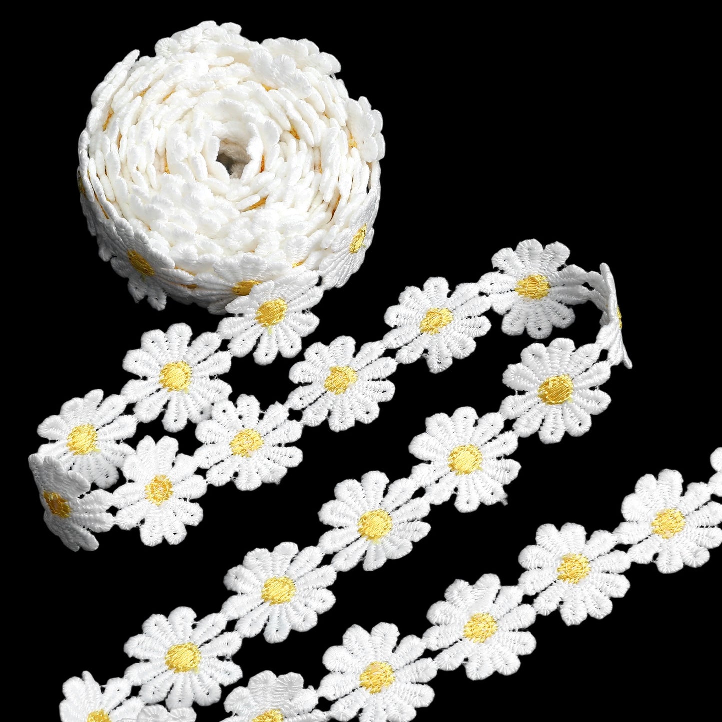 3 Yards Daisy Lace Trim Ribbon DIY Daisy Flower Embroidered Ribbon Roll Sun Flower DIY Ribbons Lace Sewing Embroidery Crafts for Bouquet Packaging Wrapping Wedding Dress Hair Band Clothes Decorations