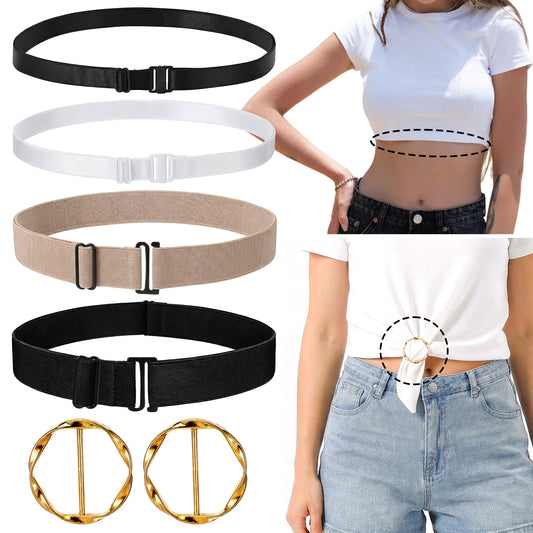 6 Pcs Shirt Tuck Band Women - Adjustable Crop Top Band, Seamless T-Shirt & Sweater Tailoring Tool with Ties Clips, Shapewear for Loose Tops, Comfortable & Invisible Fit