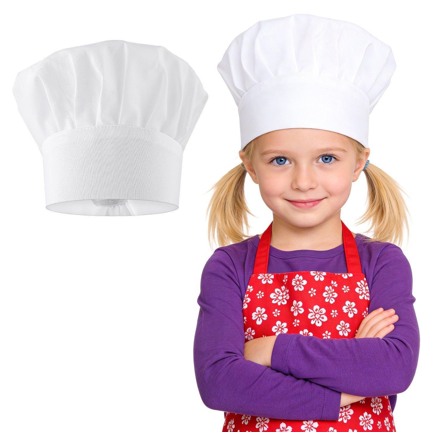 Telooco Chef Hat for Kids/Adult, Adjustable Elastic Bakers Hat Kitchen Cooking Chef Cap, White