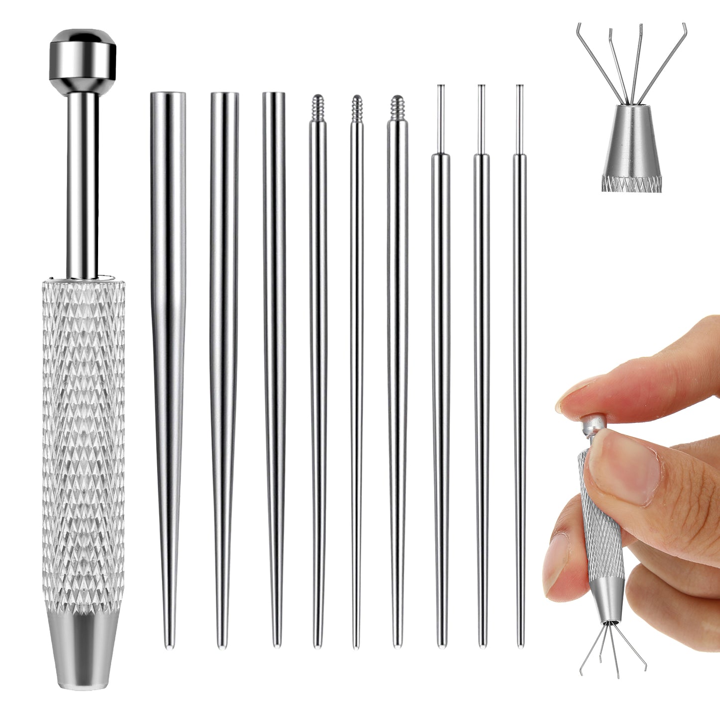Piercing Ball Grabber Tool for Changing Jewelry - 12/14/16/18/20G Stainless Steel Flat Back Earring Insertion Tool Threadless Insertion Pin Piercing Threader Tool for Ear Nose Lip Eyebrow Tongue Navel