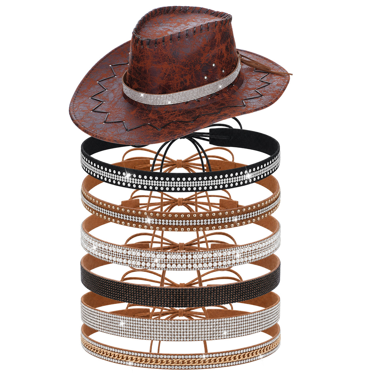 Rhinestone Cowboy Hat Bands, Western Bling Leather Hat Band for Men Women