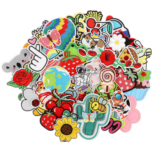 Yolev 60pcs Random Assorted Styles Embroidered Patches, Bright Vivid Colors, Appliques Stickers Sewing On Patches for Clothes Backpacks Jackets Jeans Dress Hats DIY Accessories