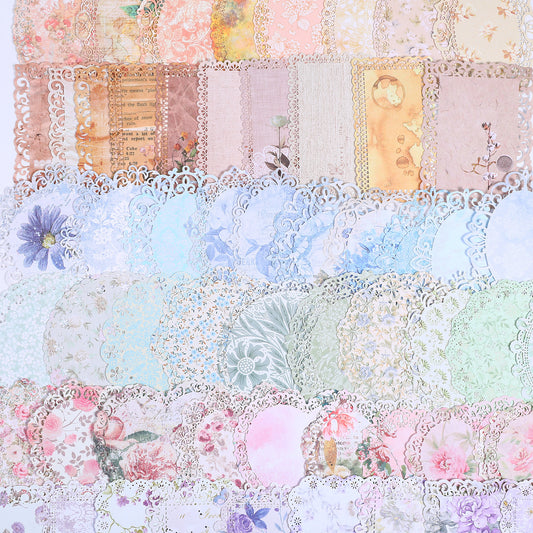 60 Pcs Lace Edged Flower Scrapbook Paper, Floral Scrapbook Paper for Letter Writing Papers Scrapbooking Vintage Decorative Supplies DIY Planners Collage Craft