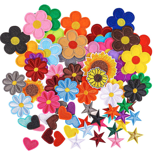 70 Pcs Embroidered Iron On Patches On Patches for Clothing Assorted Styles Flower Heart Star Applique Patches for Clothes Backpacks Jackets Jeans Dress Hats DIY Accessories