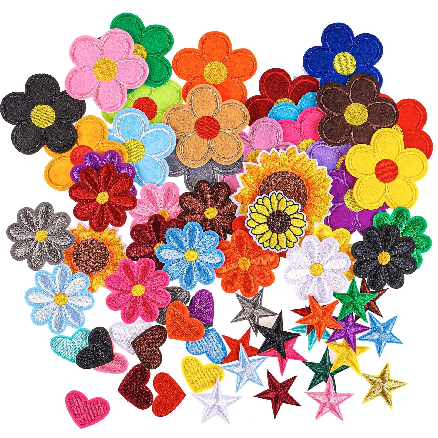 70 Pcs Embroidered Iron On Patches On Patches for Clothing Assorted Styles Flower Heart Star Applique Patches for Clothes Backpacks Jackets Jeans Dress Hats DIY Accessories