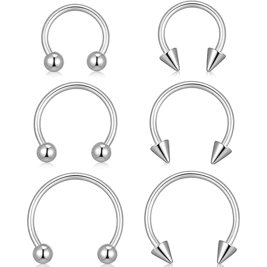 HaiFafafaing 6pcs Horseshoe Nose Ring 16g Septum Piercing Jewellery Surgical Steel Horse Shoe Nose Ring Hoop Earring Lip Rings Cartilage Helix Eyebrow Earring Hoops Horseshoe Piercing 8/10/12mm