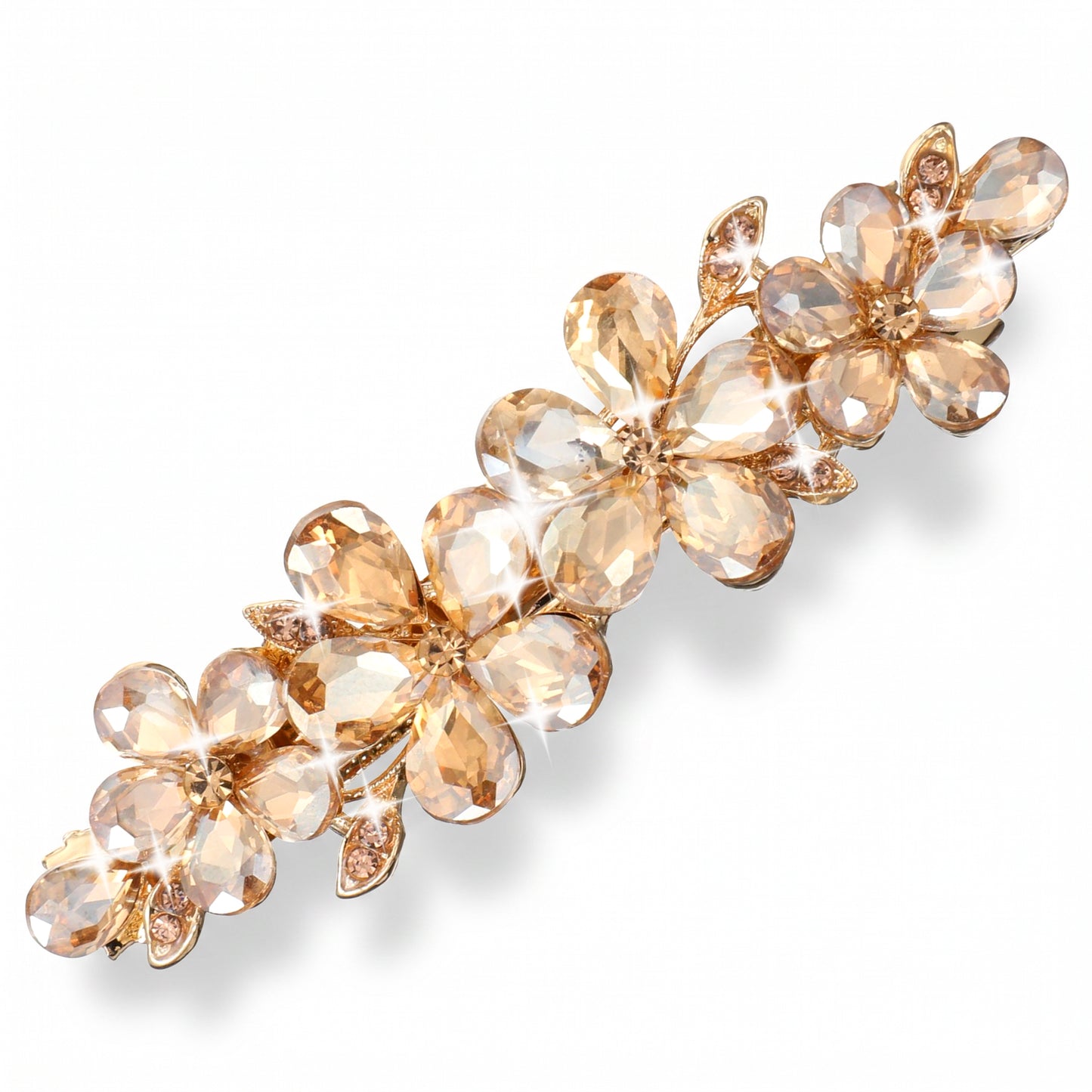 Rhinestone Hair Clips,Gold Flower Hair Clip with Sparkly Crystal, Fancy Hairs Barrettes for Wedding & Party, Champagne Gold Flower Rhinestone Accessories
