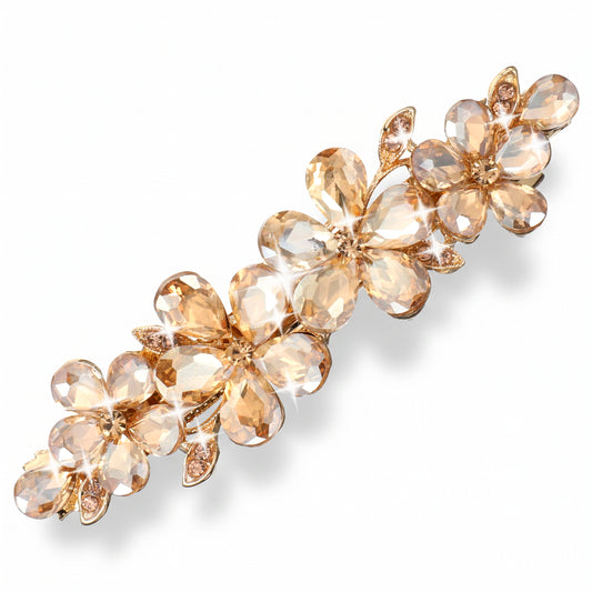 Rhinestone Hair Clips,Gold Flower Hair Clip with Sparkly Crystal, Fancy Hairs Barrettes for Wedding & Party, Champagne Gold Flower Rhinestone Accessories