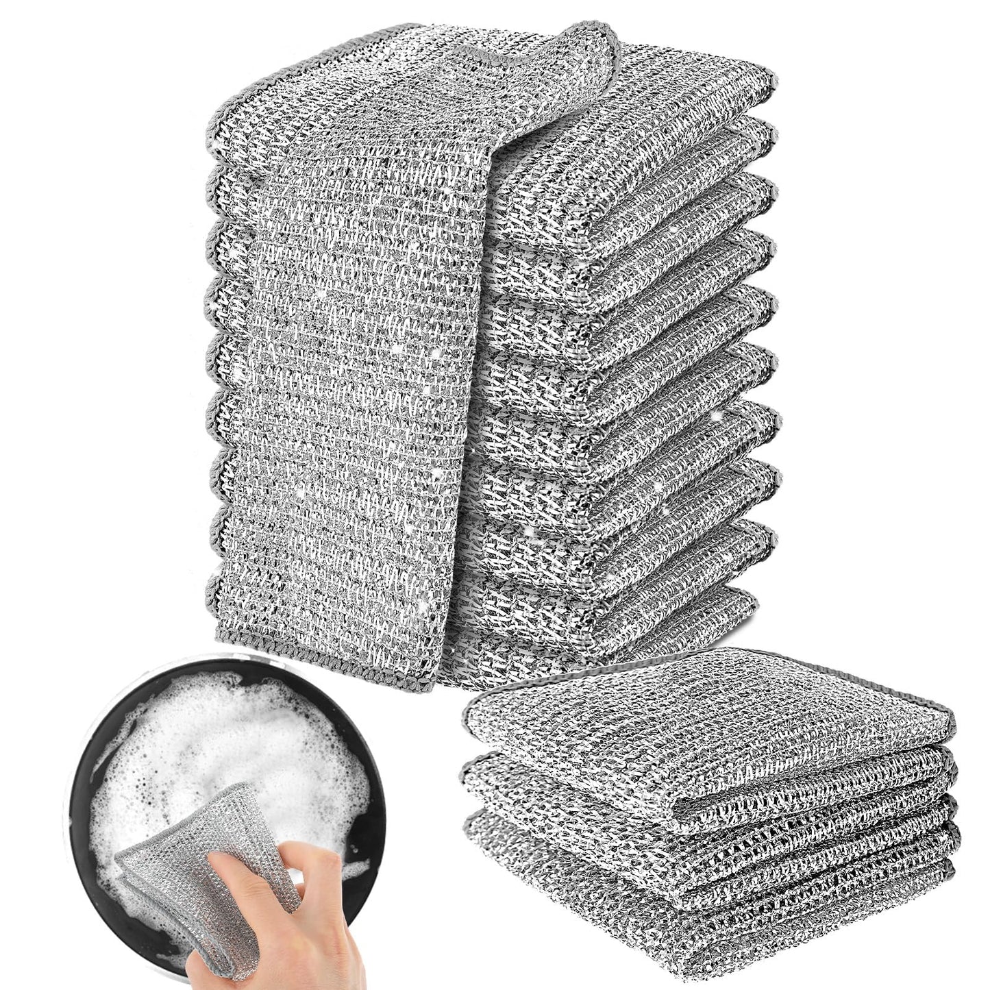 10 Pcs Multifunctional Non-scratch Wire Dishcloth Soft Wire Dishwashing Rags for Wet and Dry Wire Miracle Cleaning Cloths Reusable Mesh Dish Cloth Microfiber Cleaning Cloth for Kitchen Washing Dishes